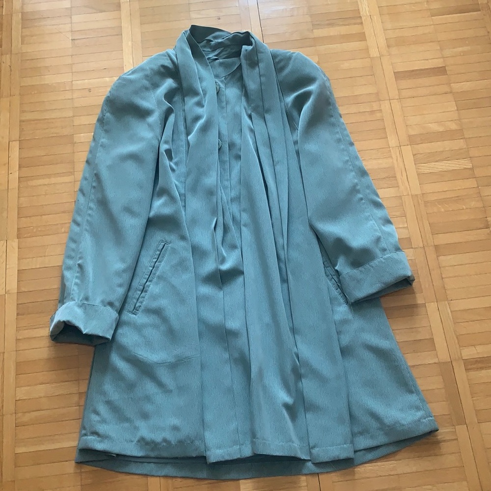A Line Soft Fabric Blue Trench with Attached Scarf